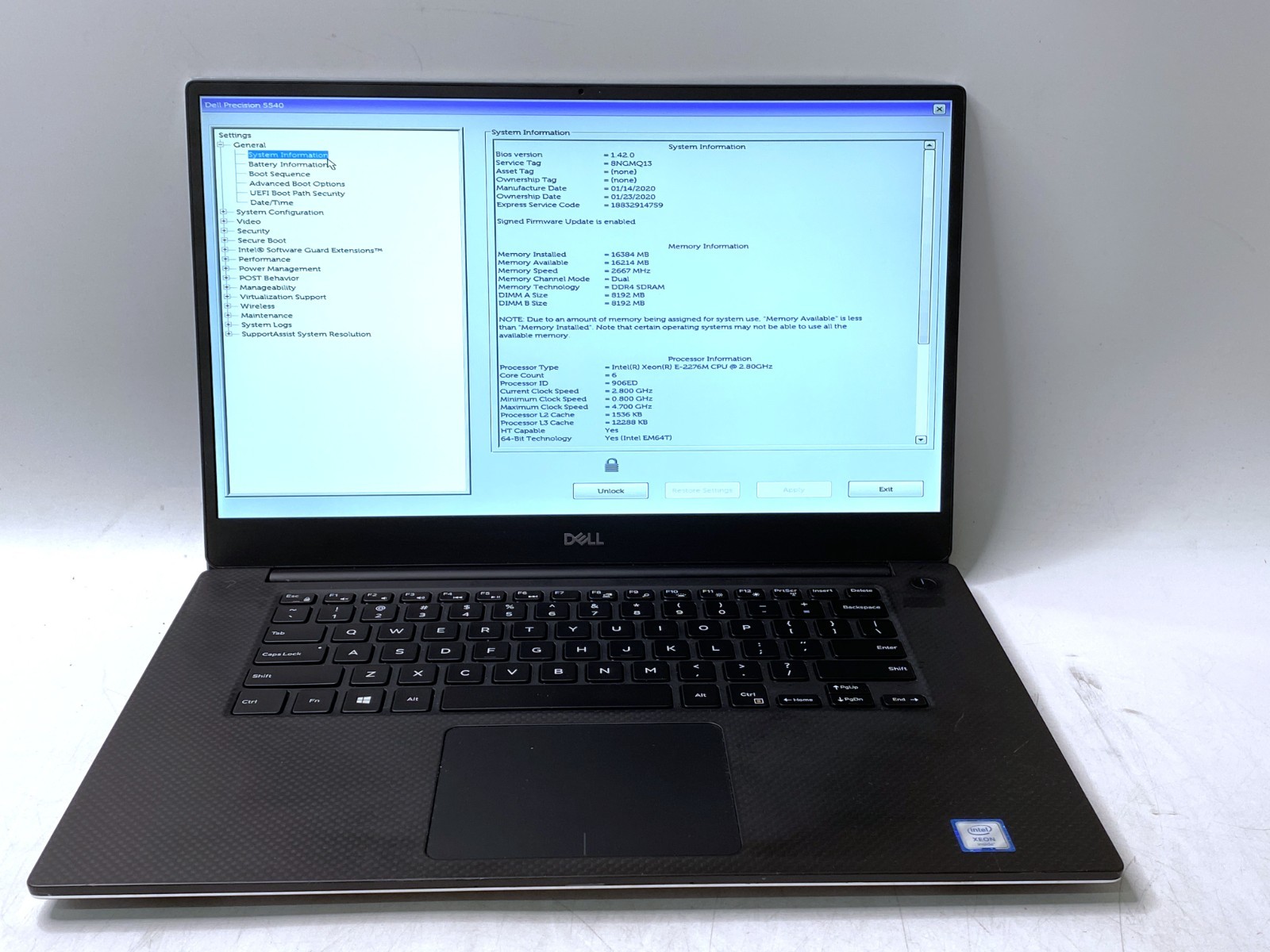 FOR PARTS Dell Precision 5540 Xeon E-2276M T1000 69% Batt - No SSD/RAM/Screws