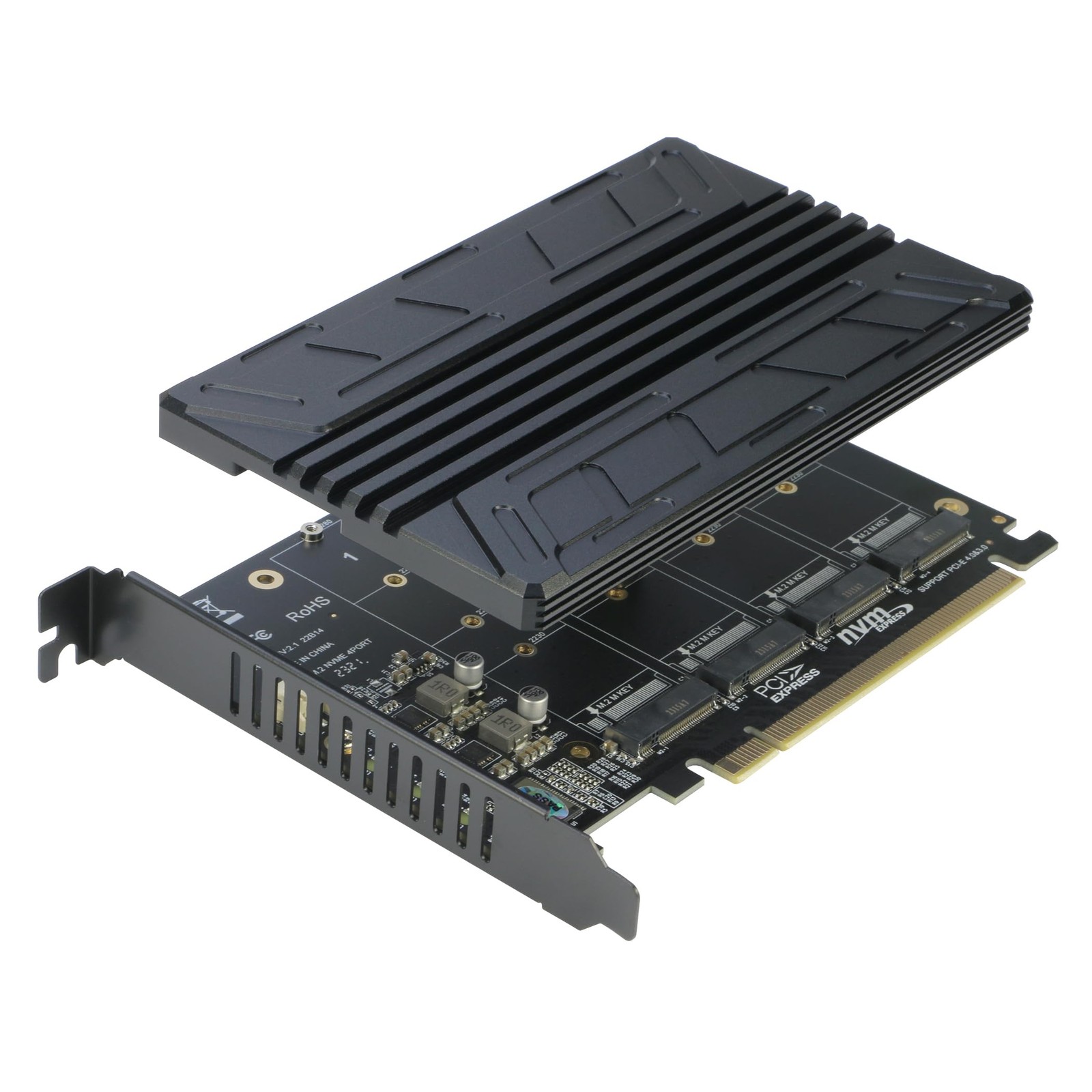 Quad NVMe PCIe Adapter, 4-Port NVMe to PCI-e 4.0/3.0 x16 Expand Controller Ca...