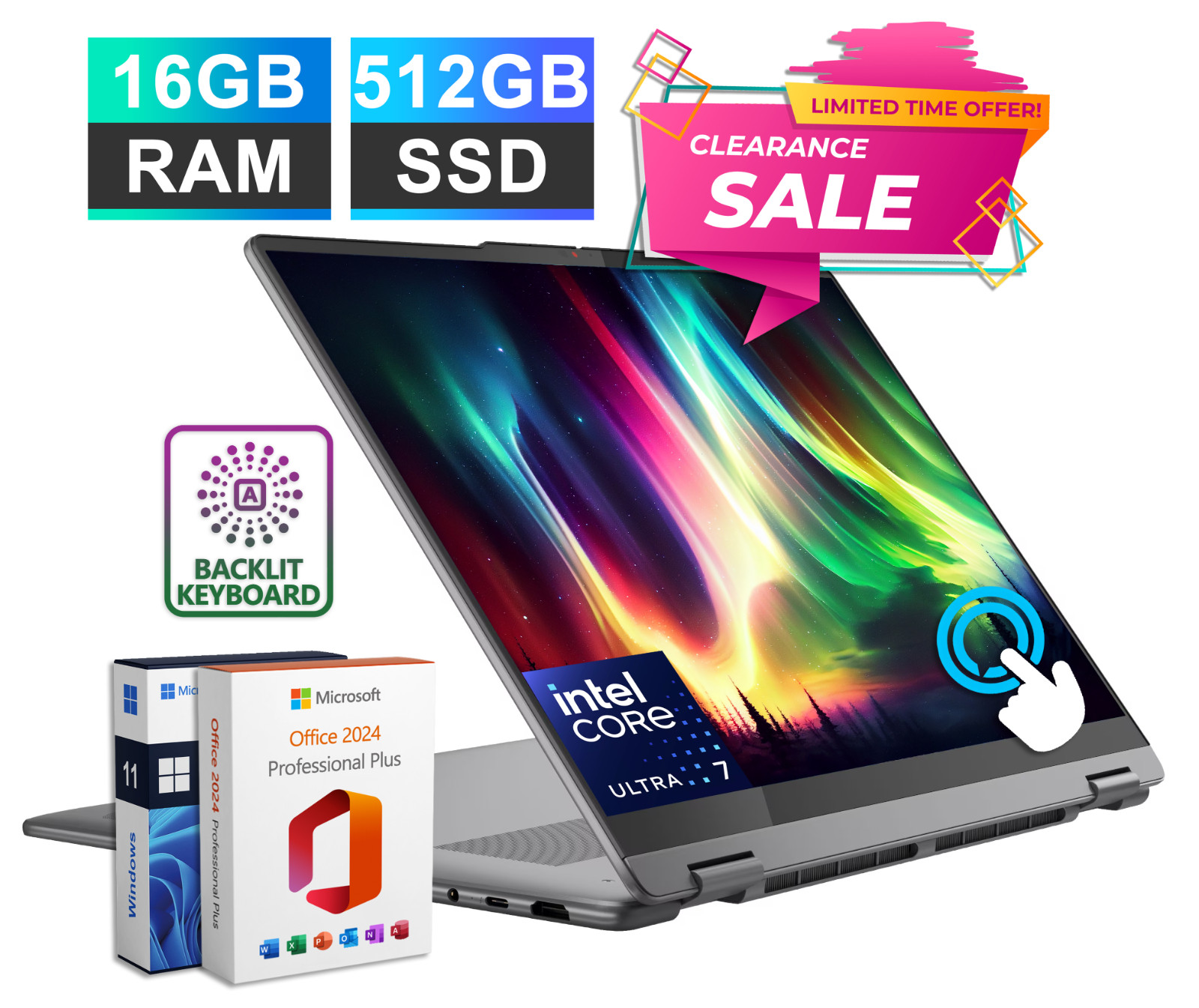 Lenovo Yoga 7i 2-in-1 16 Touch Laptop Backlit Intel Ultra 7 16GB RAM & 512GB SSD