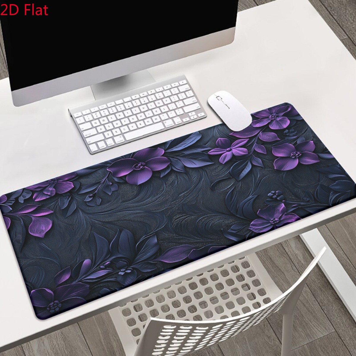 1pc 2D Flat, Purple Floral Texture HD Printed Desk Pad, Multi-Functional XXL M