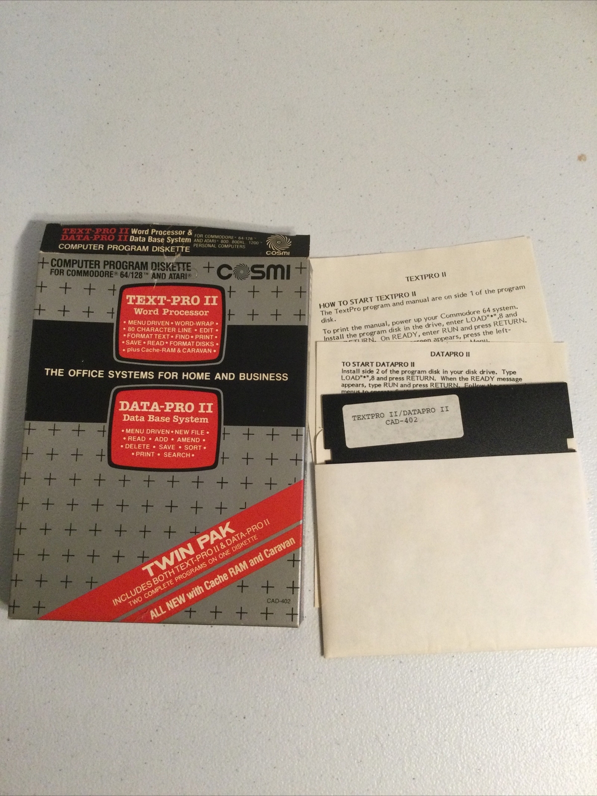 TEXT-PRO II/DATA-PRO II Database/Word Processor (Commodore 64, 1984) | Cosmi