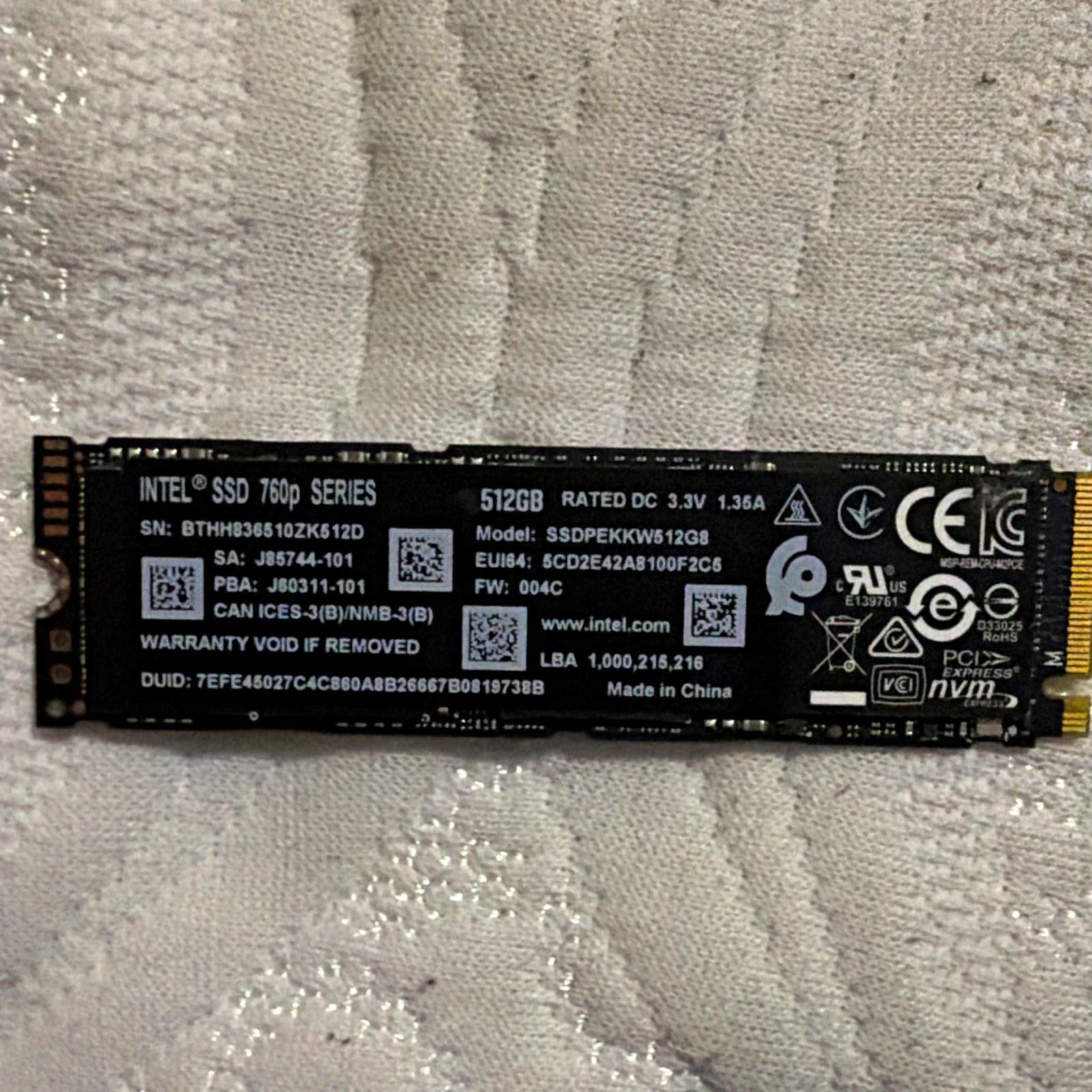 Intel SSD 7600 Series 512GB M.2 PCIe NVMe Internal SSD Laptop/PC SSDPEKKW512G8
