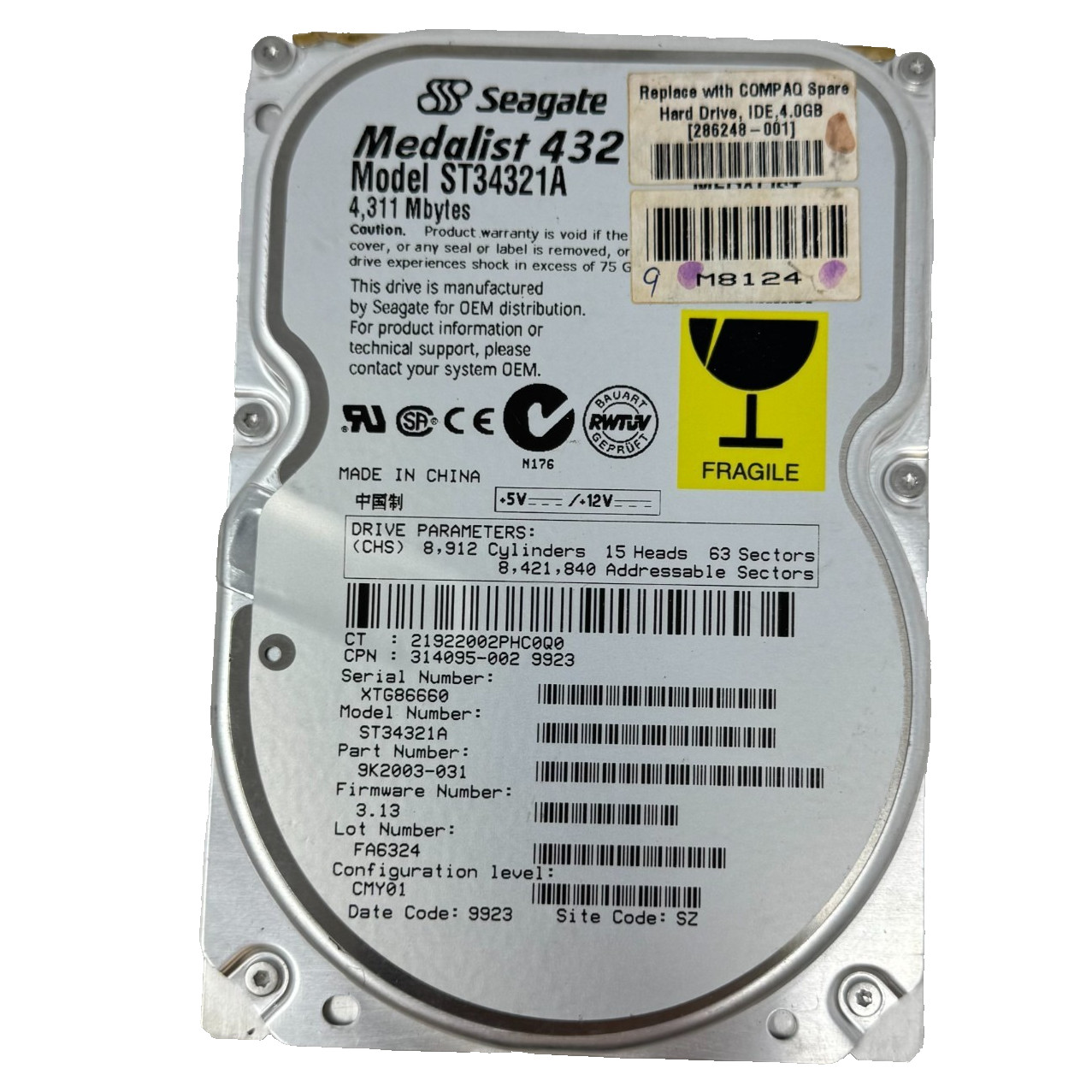 Seagate Medalist 432 ST34321A 4.3GB IDE Hard Drive Compaq 286248-001 Untested