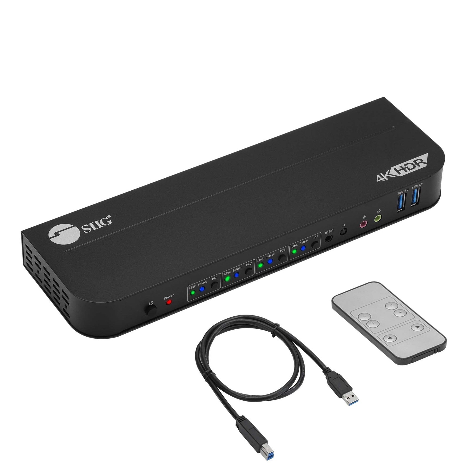 SIIG 4-Port HDMI KVM Switch, 4K60Hz, USB 3.2, EDID, Remote, CE-KV0F11-S1