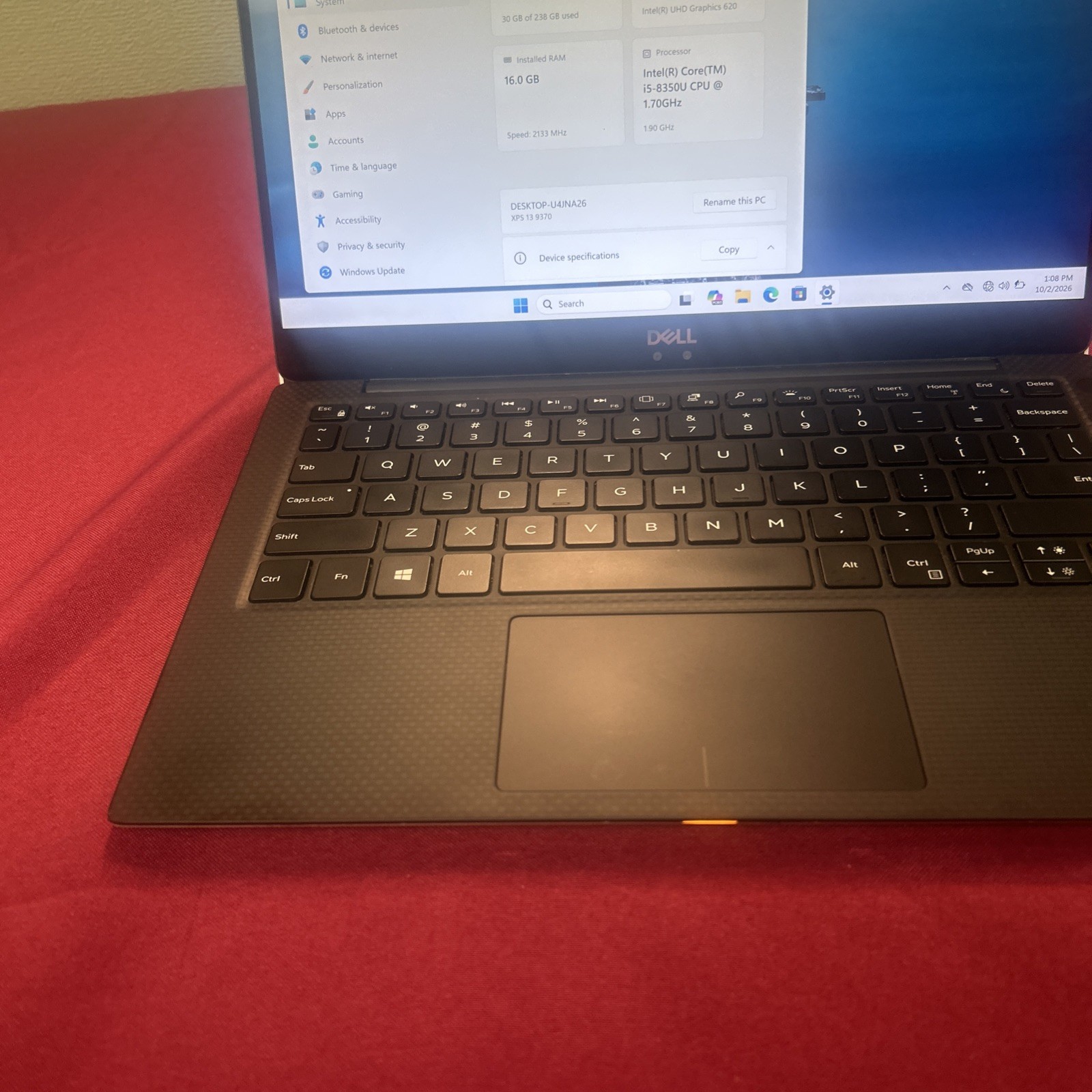 💻 Dell XPS 13 9370 13.3” i5-8350U 16gig 256 SSD UHD 620 4K Touchscreen W11P