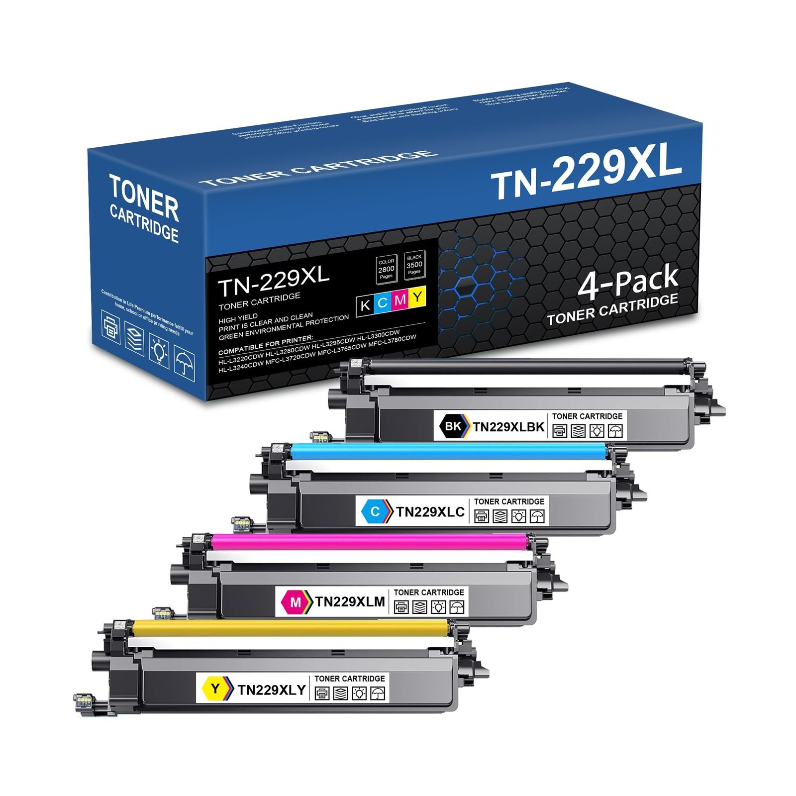 TN229XL TN-229XL High Yield Toner Cartridges 4 Pack Replacement for Brother T...