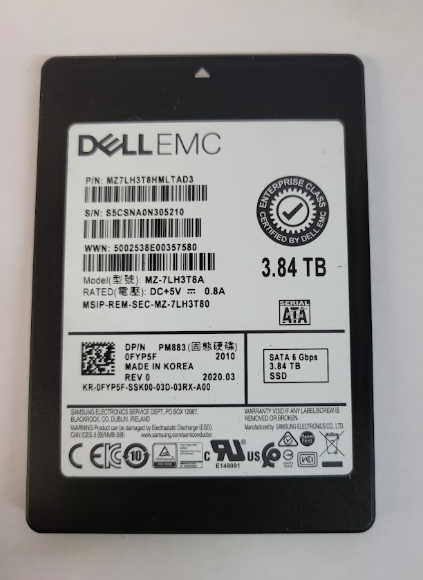 Dell MZ-7LH3T8A 3.84TB 2.5" 6Gb/s SATA Solid State Drive Dell P/N: 0FYP5F