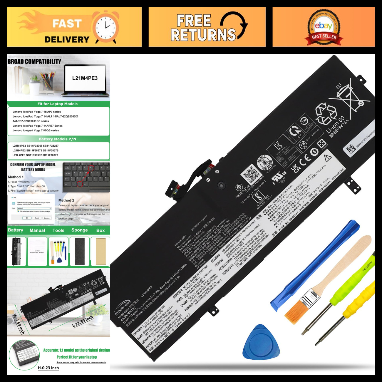 High-Capacity Battery Replacement for Lenovo IdeaPad Yoga 7 16IAP7 - Long-Lastin