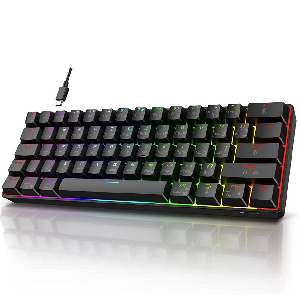 KOORUI 60% Gaming Keyboards, 61 Keys Wired Ultra-Compact Mechanical Keyboard 26 