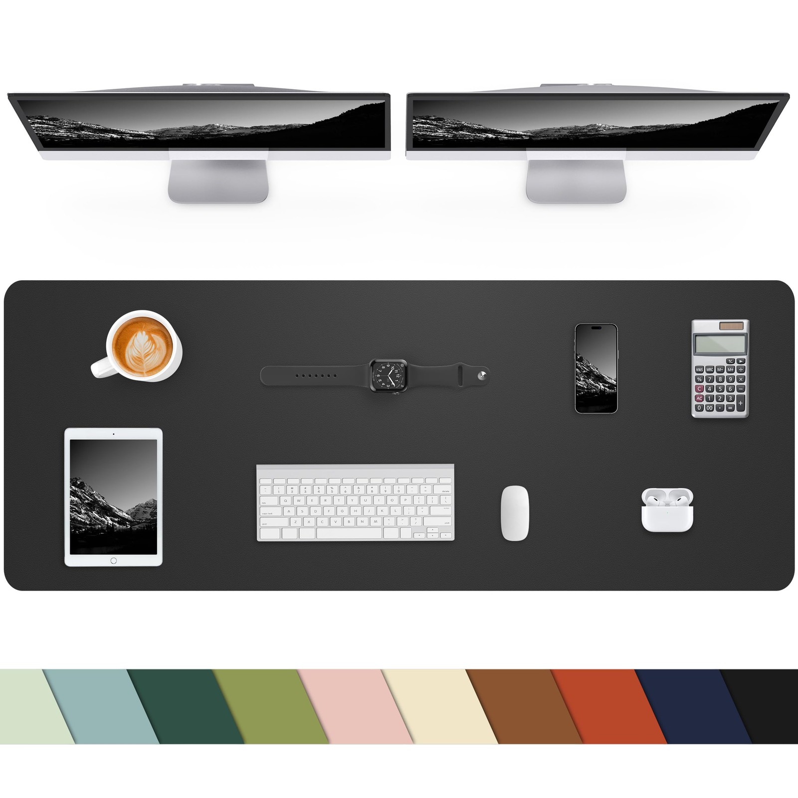 Premium Black Leather Desk Mat Protector, Extra Large 48x17 Inches Desk Pad