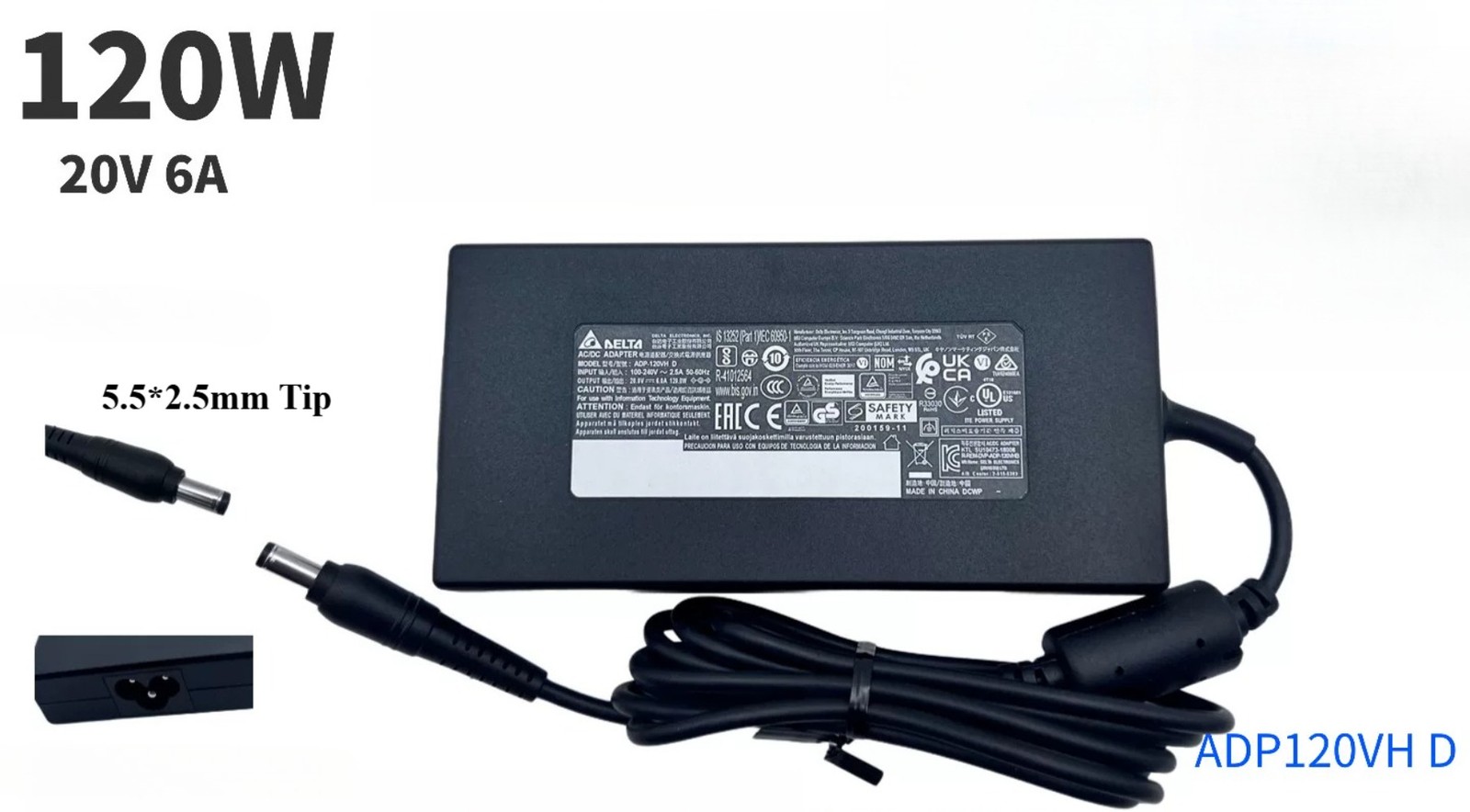 Genuine Delta 120W 20V 6A AC Adapter Charger 5.5*2.5mm Tip Power Supply