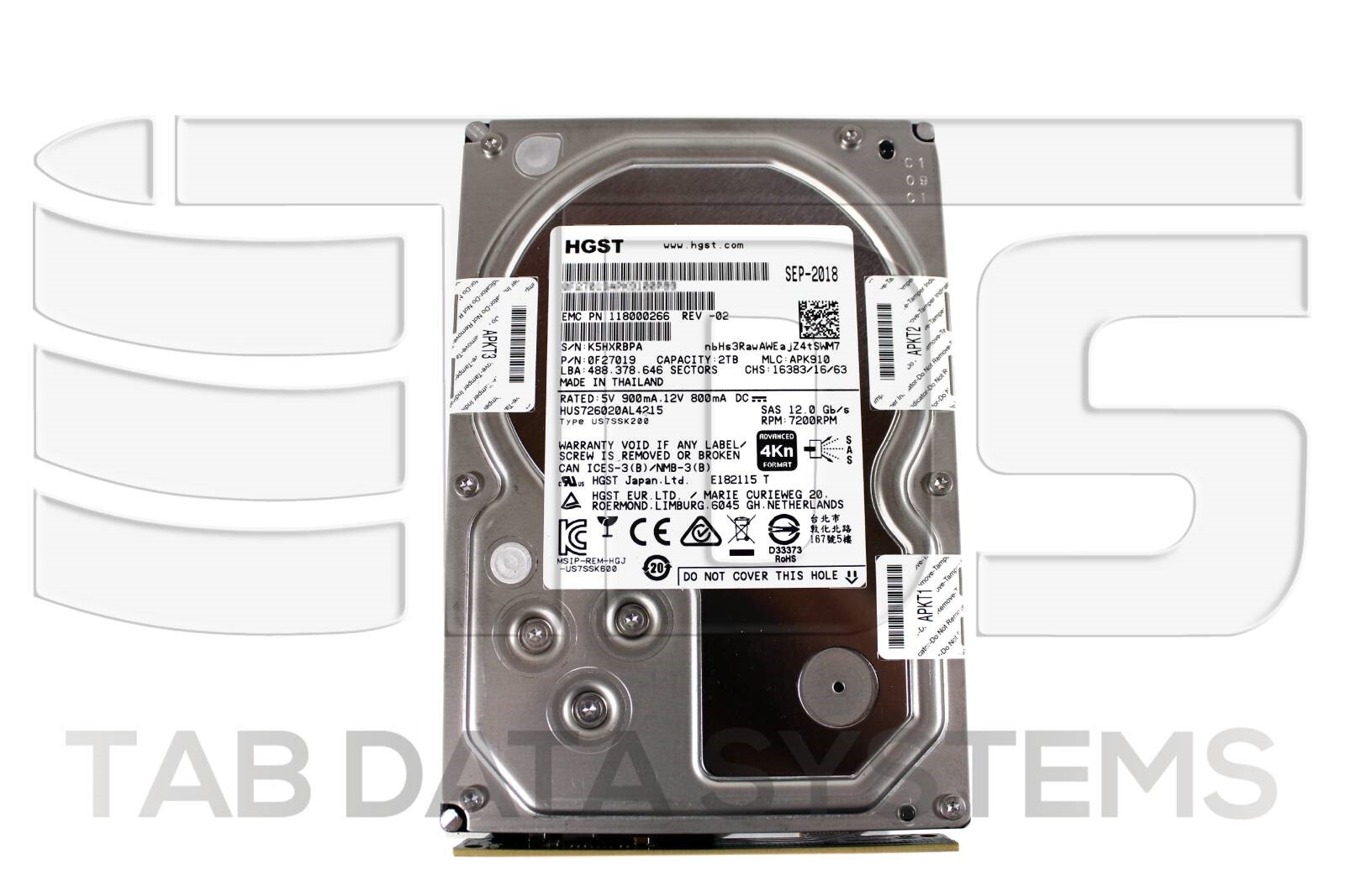 EMC Isilon 005052103 2TB 7.2K 6Gbps 3.5" SAS SED Encrypted HDD 118000266-01 