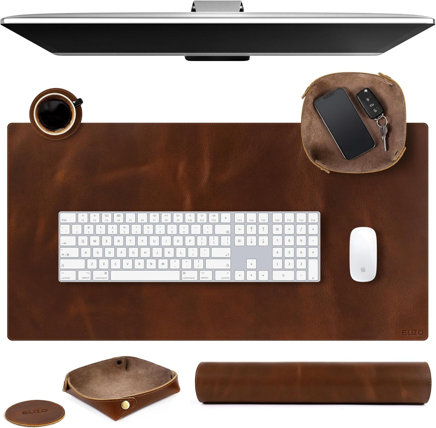 ELIZO Leather Desk Pad Set Real Leather Desk Mat Thick (3Mm) Double Layer (32X16