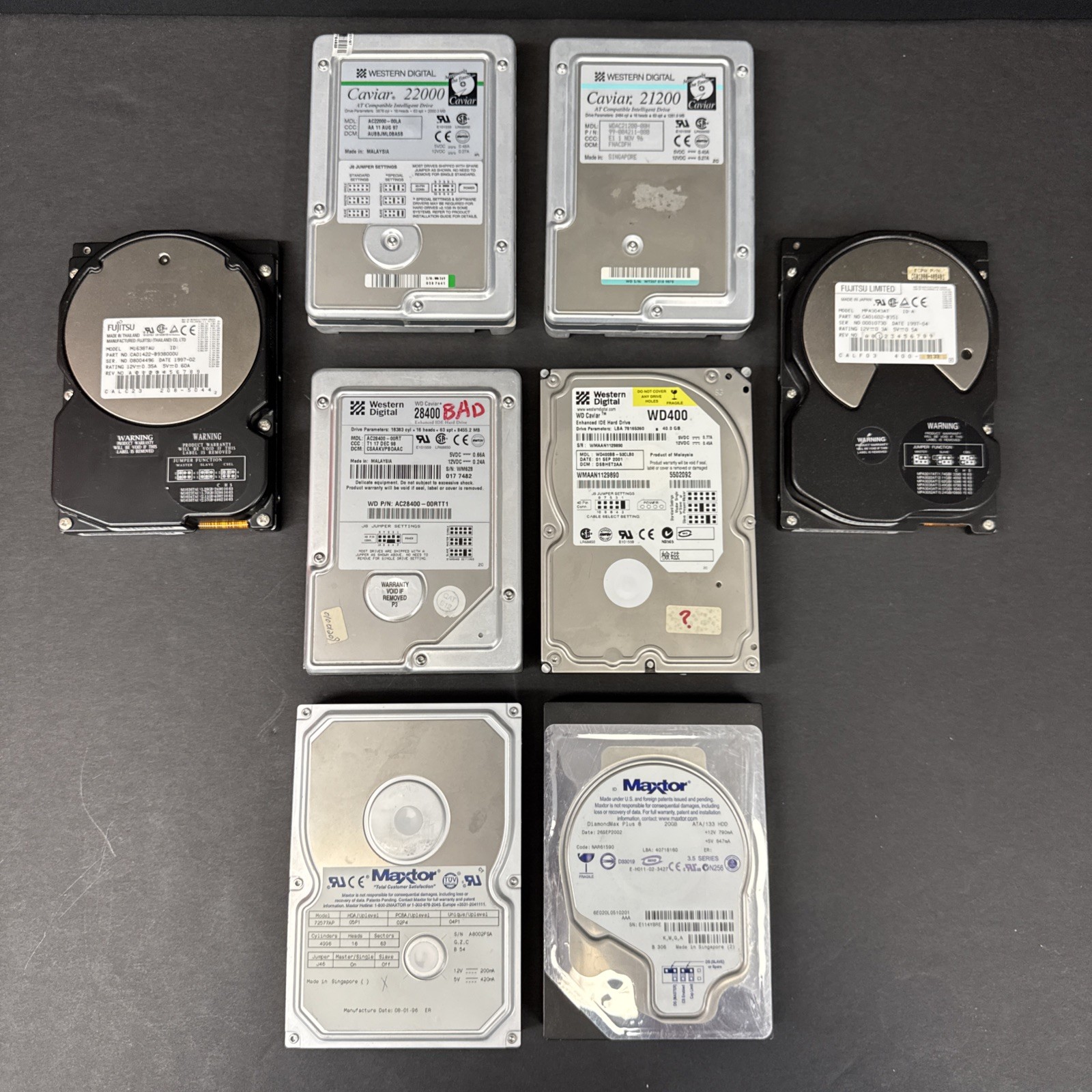 Lot of 8 Vintage IDE PATA 3.5” Hard Drives WD Maxtor Fujitsu Untested Parts, *1