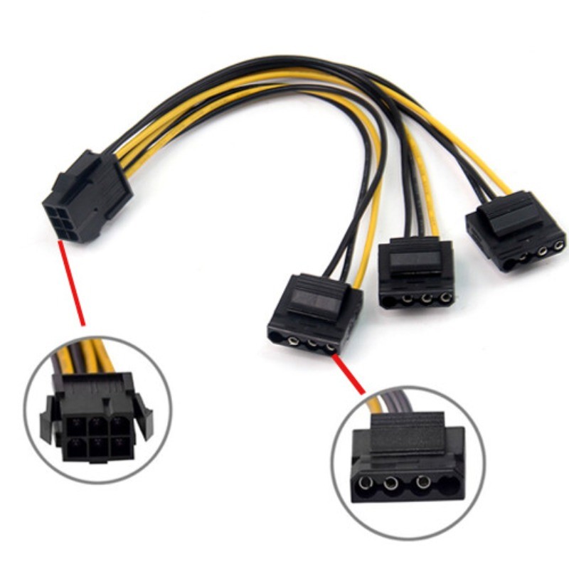 PC PCIe 6pin Female to 3 Molex IDE 4pin Graphic Card Power Supply Splitter Cable