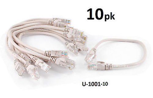 10-PACK Intellinet 1ft CAT5e UTP Ethernet RJ45 Full 8-Wire Patch Cable, Grey