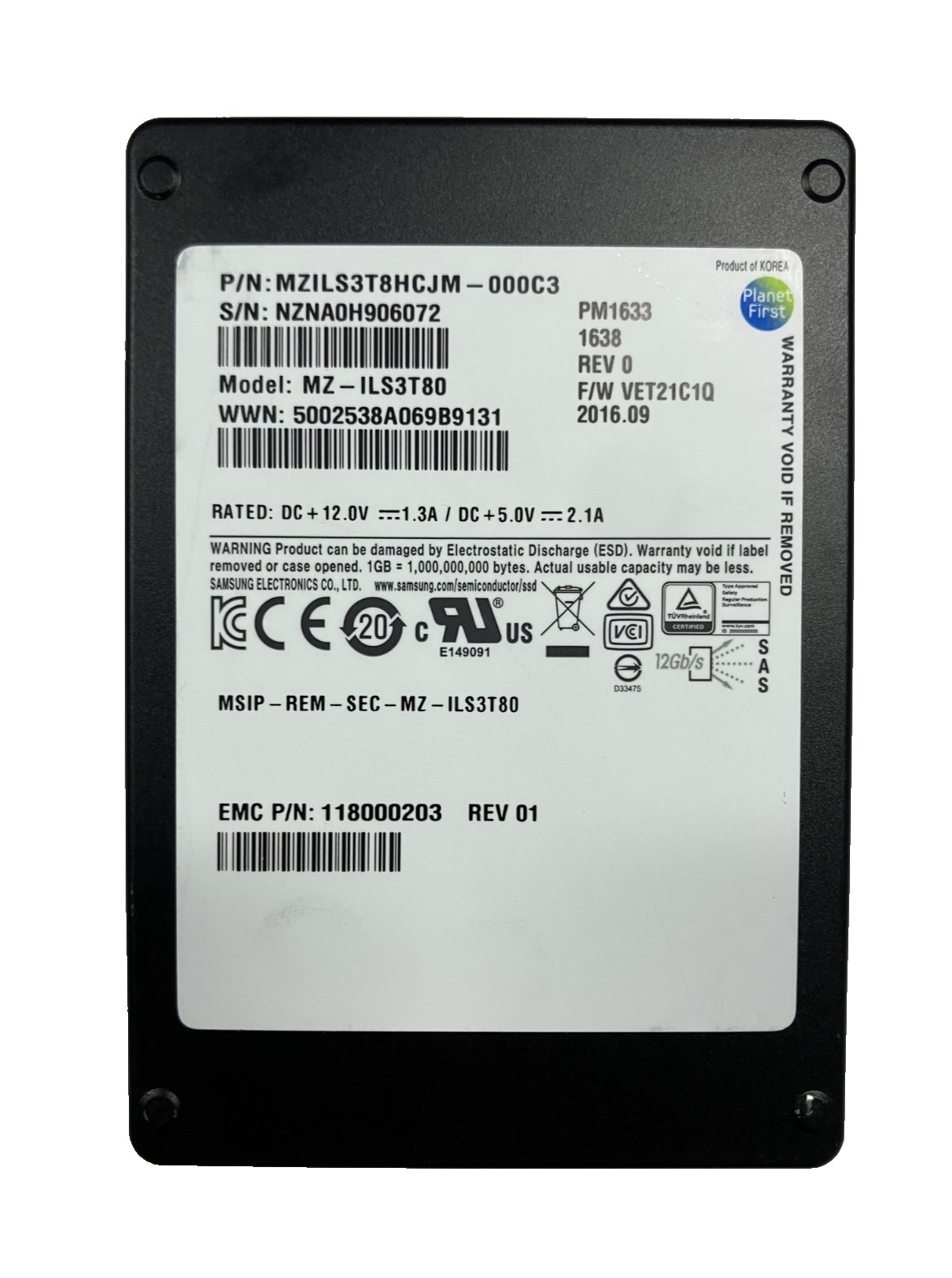 SAMSUNG MZ-ILS3T80 SSD 3.84TB SAS 12Gb/s 2.5" MZILS3T8HCJM-000C3 PM1633 512 b/s