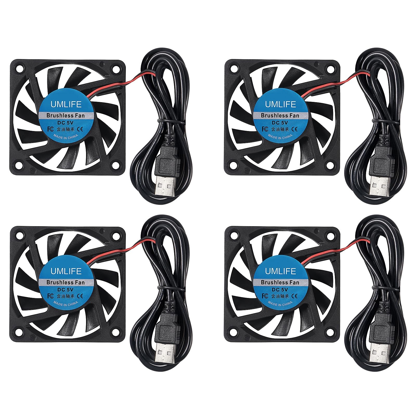 4PACK DC 60mm USB Fan 5V 6015 Brushless Cooling Fan 60mmx15mm 5V USB for PC Comp