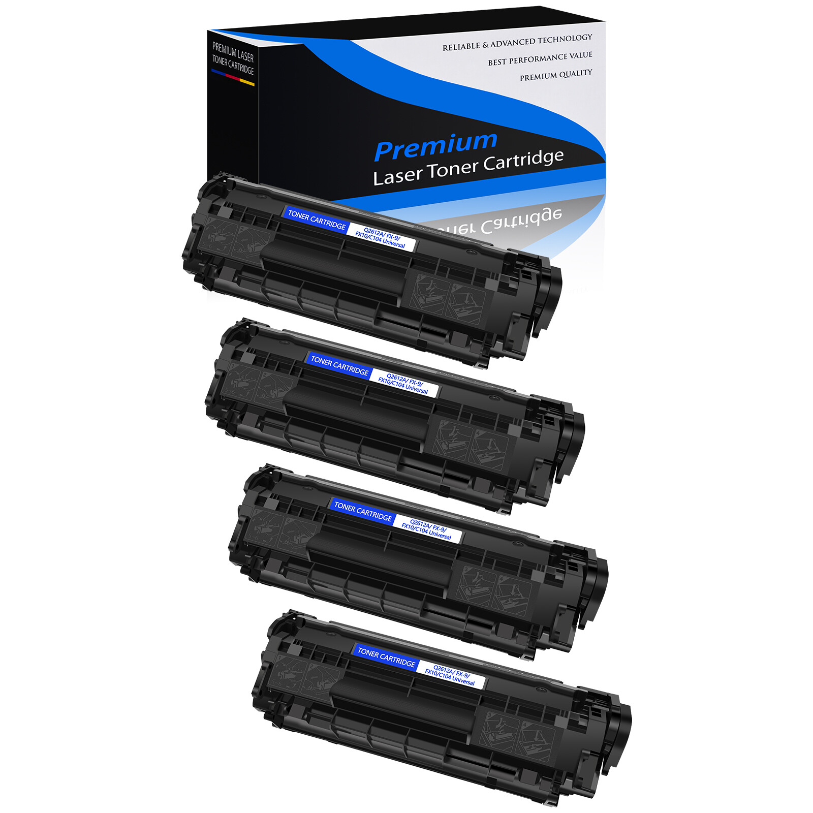 4PK Black 12A Q2612A Laser Toner Cartridge for HP LaserJet M1319 M1319f 1020