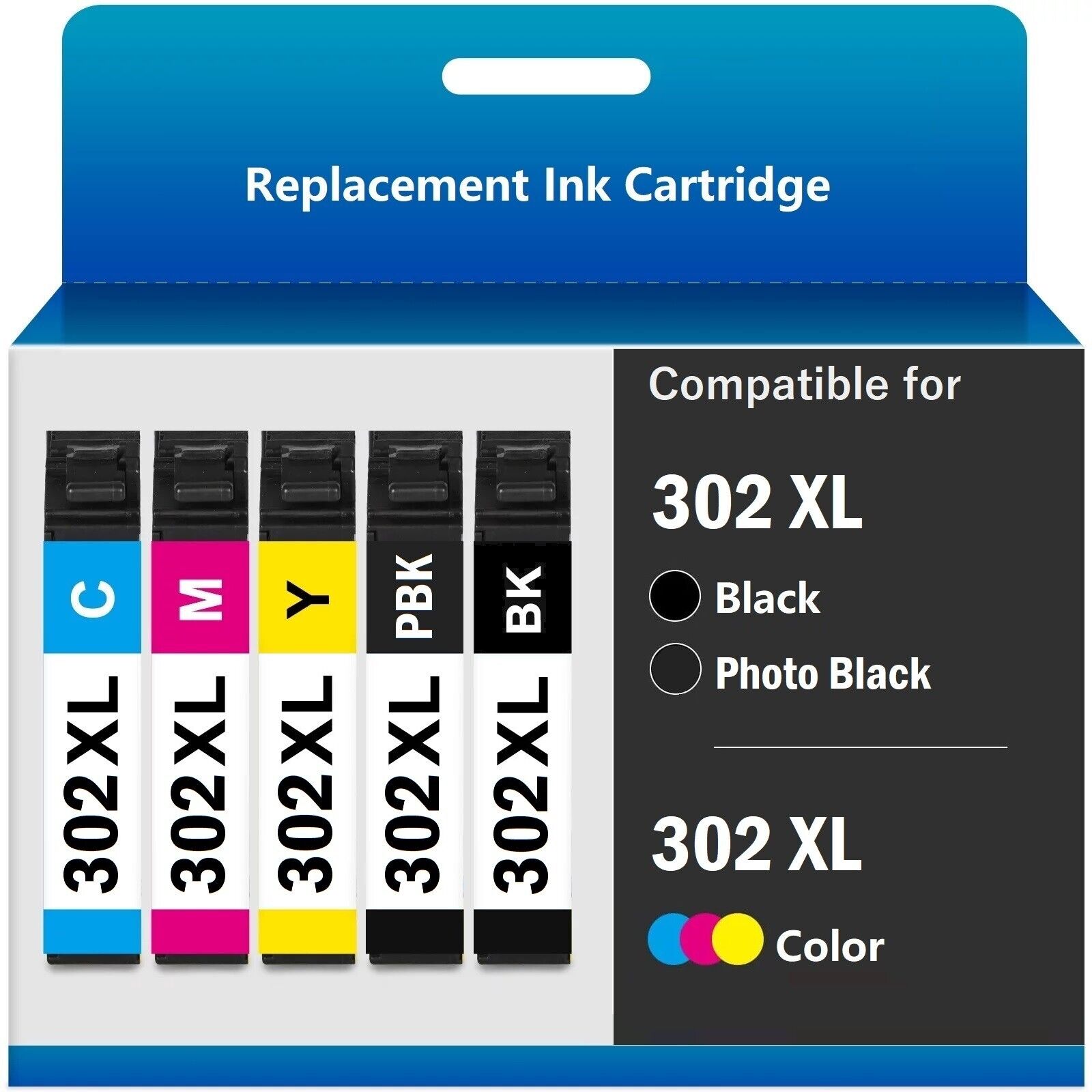 Replacement T302XL 302 XL Ink Cartridge for XP 6000 XP 6100 Printer - 5 Pack