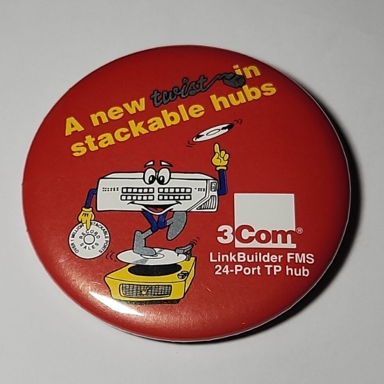 Vintage 3Com LinkBuilder FMS 24-Port TP Hub Computer Pin Back Button