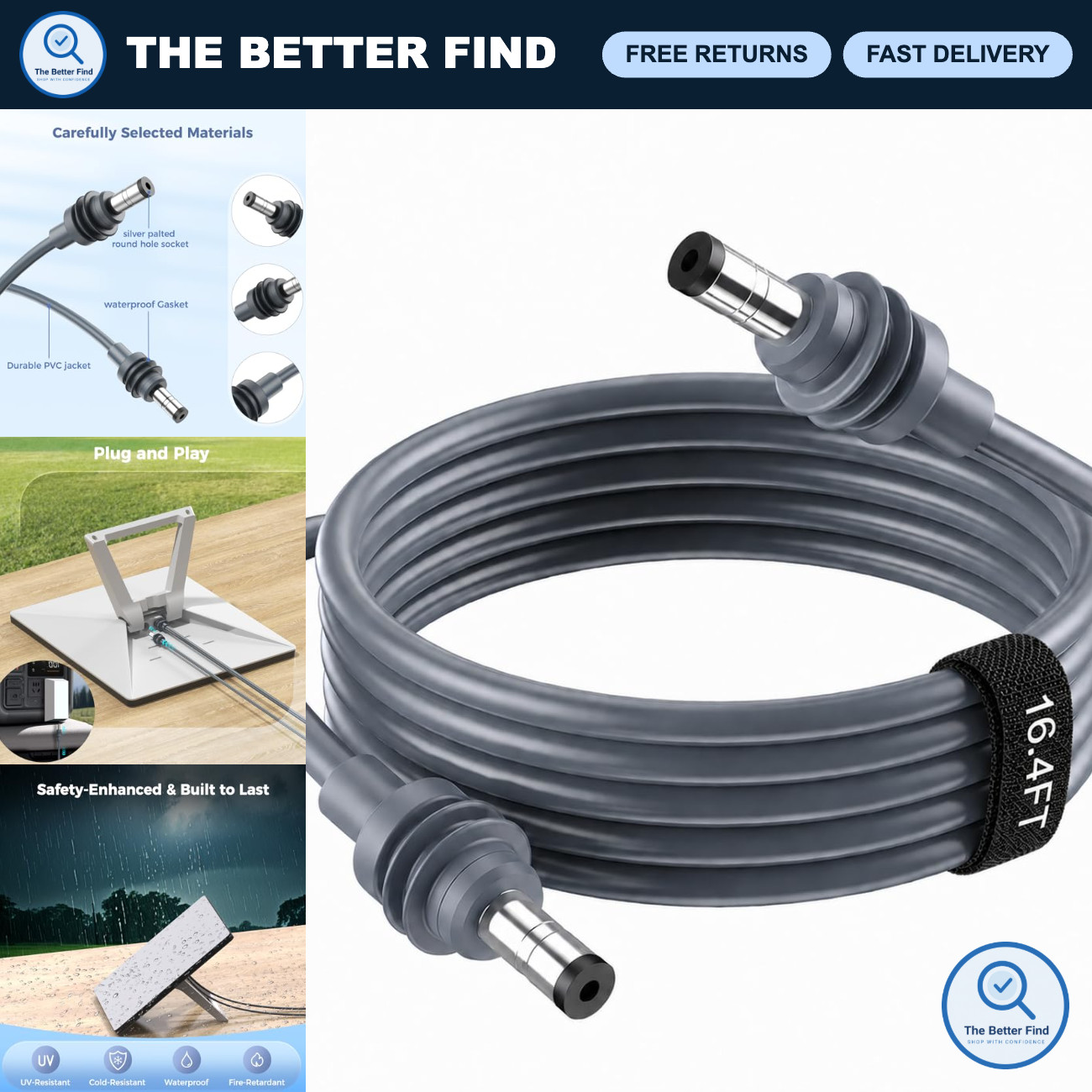 16.4FT Waterproof DC Power Cable for Starlink Mini - Replacement Charging Cord