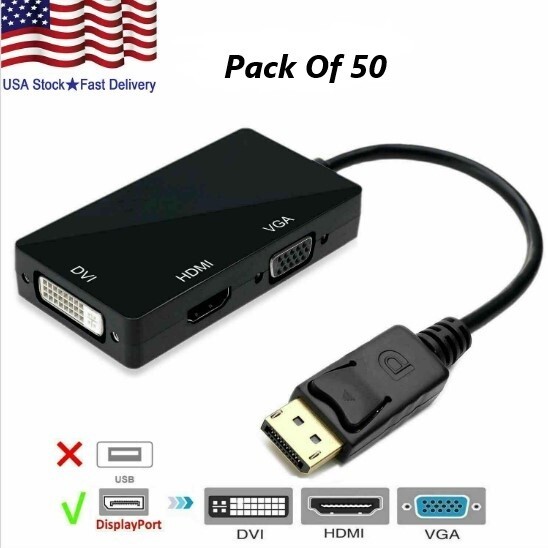 50X 3in1 Displayport DP Male To HDMI/DVI/VGA Female Adapter Converter Cbl 1080P