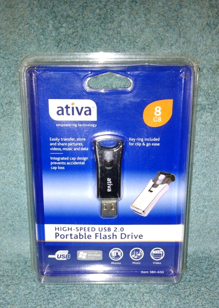 ATIVA High-Speed USB 2.0 Portable Flash Drive - 8 GB - Model 380 650 - 