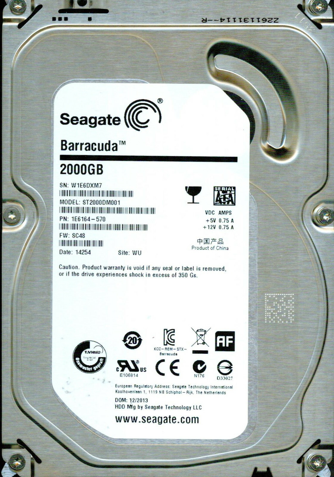 ST2000DM001,  1E6164-570,   SC48,  WU,  W1E   SEAGATE SATA 2TB 