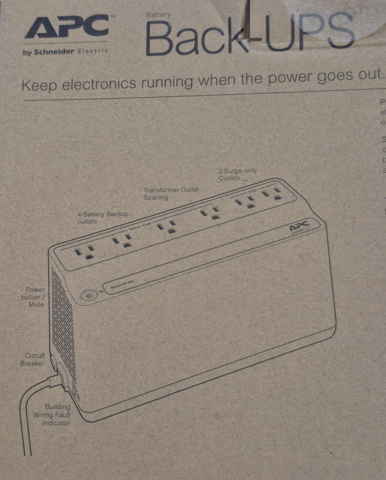 Schneider Electric APC Battery-UPS 425 VA 255 Watts NEW Keep Electronics Working