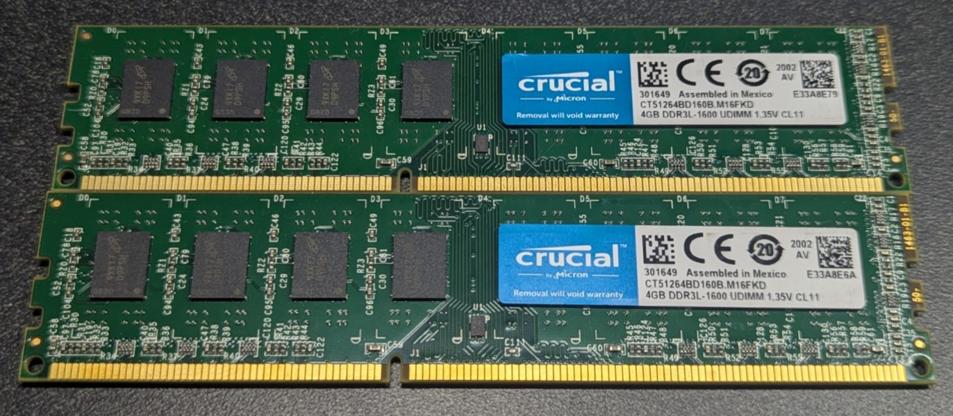 Crucial 8GB (2 x 4GB) DDR3L-1600 UDIMM PC3L-12800 Desktop Memory