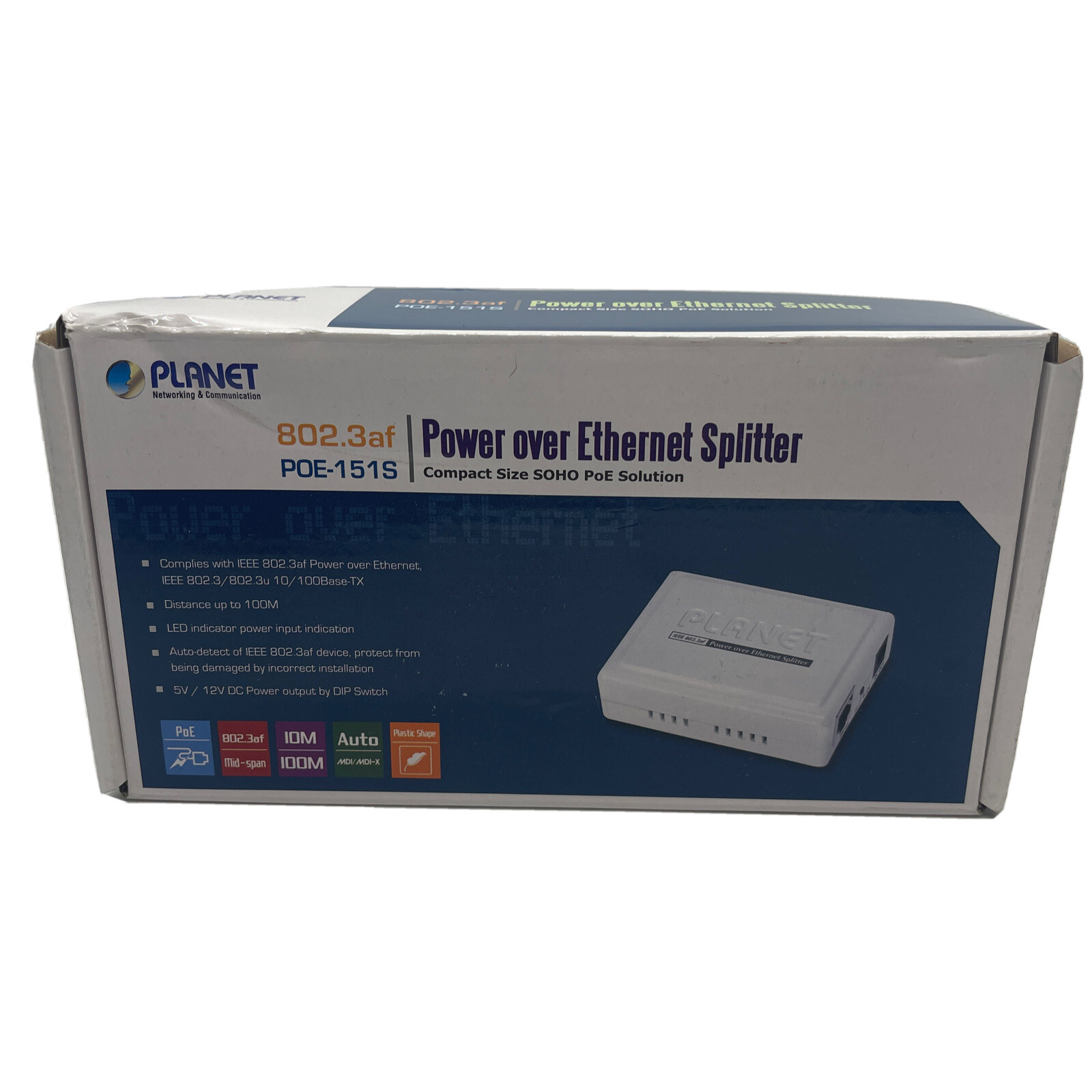 PLANET POE-151S 802.3af Power Over Ethernet Splitter New In Box