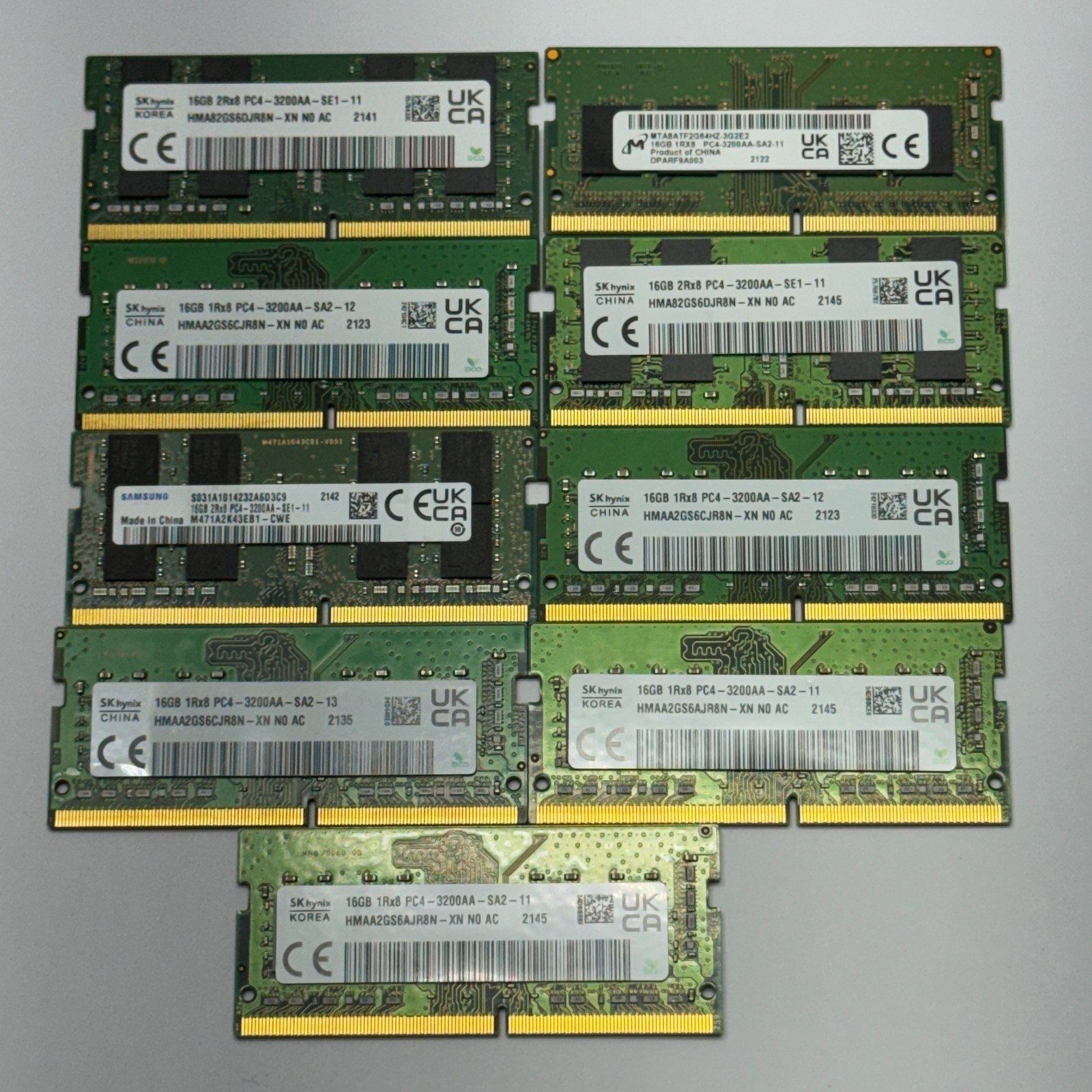 Bulk Lot of 9x 16GB DDR4 SODIMM 3200MHz Laptop RAM (SK Hynix & Samsung)
