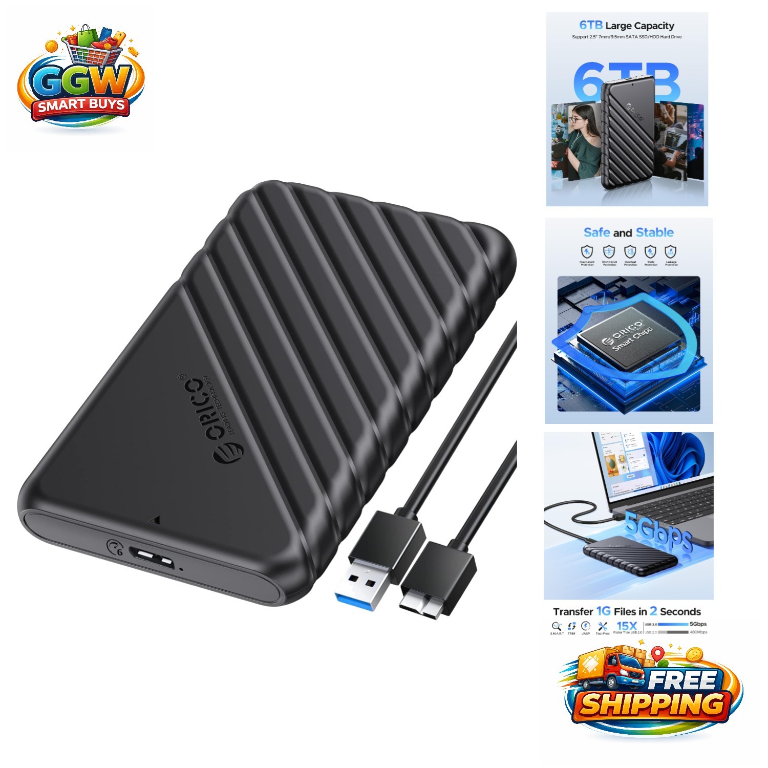 Compact & Stylish 2.5 inch External SSD Hard Drive Enclosure for Versatile Use