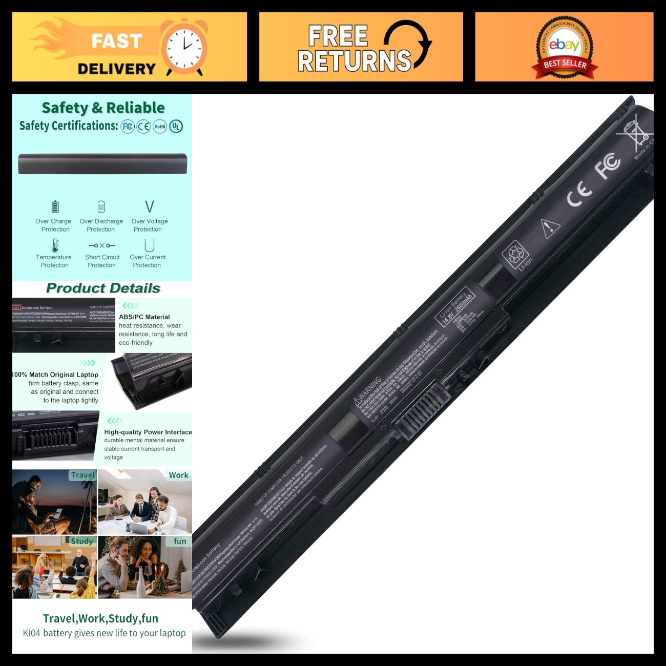 High-Capacity Notebook Battery for HP Pavilion 15-ab 15-an 17-g 15t-ab100 - Reli