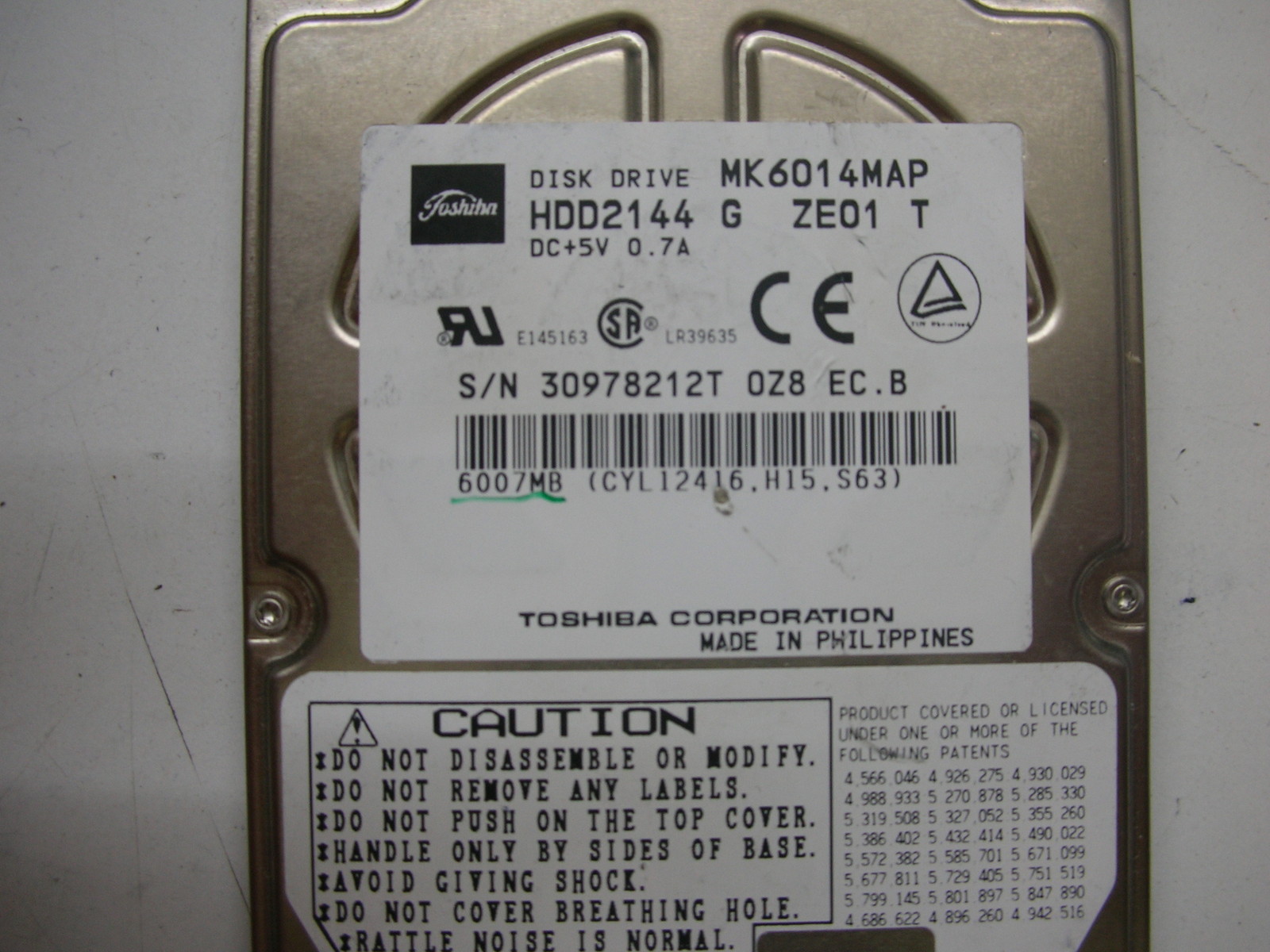 Toshiba 6007mb MK6014MAP FKN44B 2.5" IDE