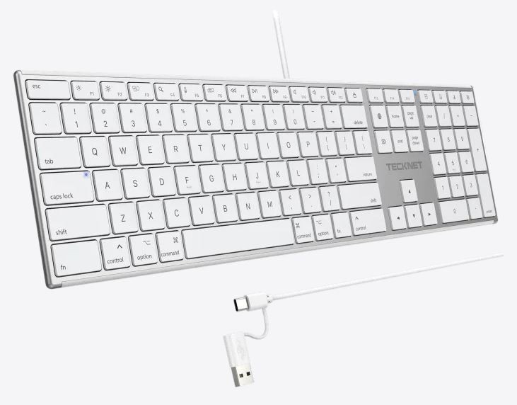 NEW TECKNET Ultra Slim Silent Wired Keyboard for Macs-Apple USB+Type-C-TK-KB049