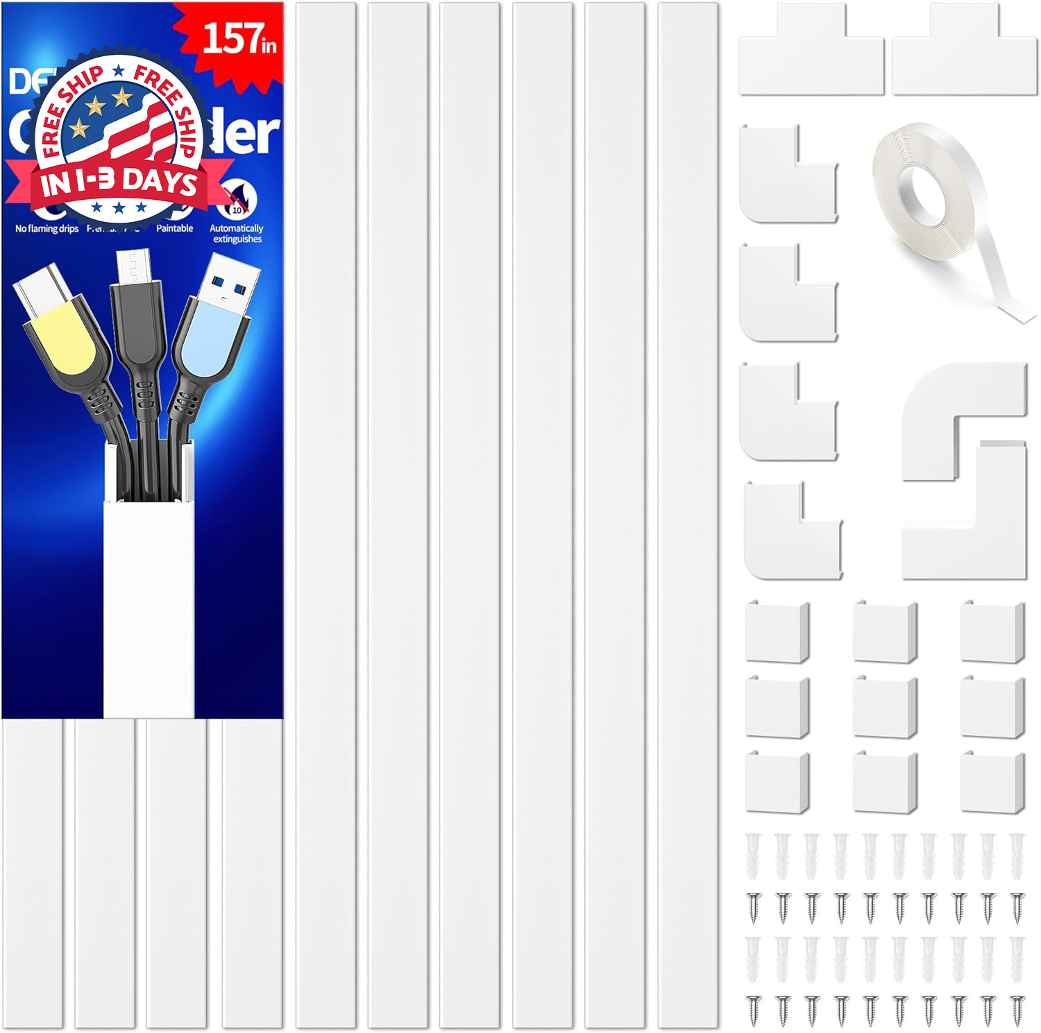 Cubiertas para cables de pared de 157in, cubiertas premium para ocultar cables.