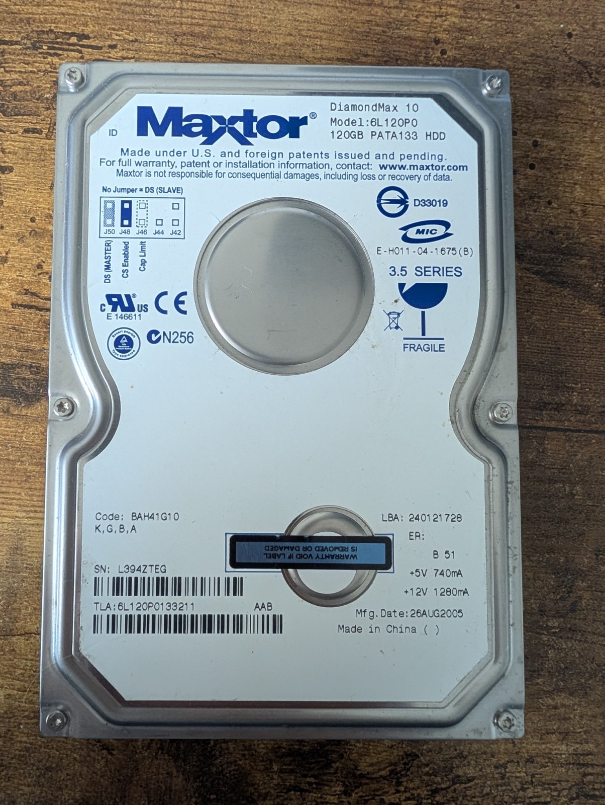 Maxtor Diamond 10 - 120GB PATA 133 Hard Drive - Tested- 6L120P0