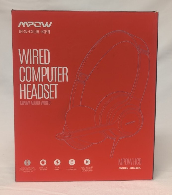 MPOW HC6 Wired Computer Headset Model BH328A 3.5MM Jack USB Microphone 