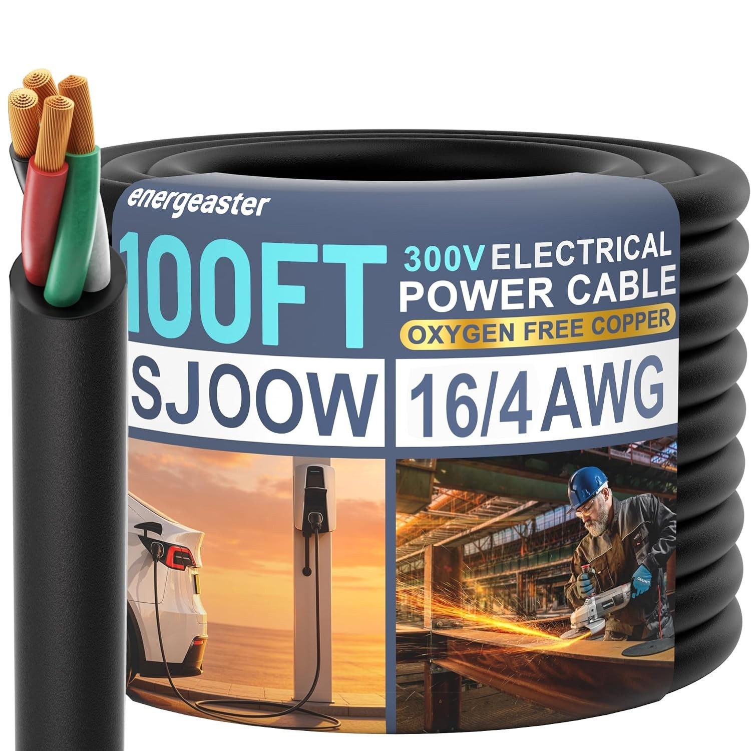 100FT 16/4  Certified SJOOW Electrical Cable - Superior Conductivity & Safety