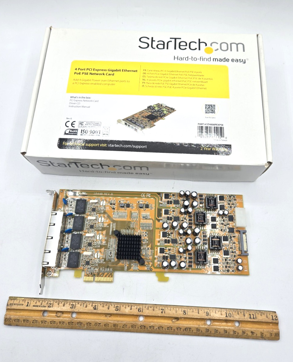 *Open Box* StarTech ST4000PEXPSE 4-Port Gigabit PoE PCIe Network Card PSE TAA
