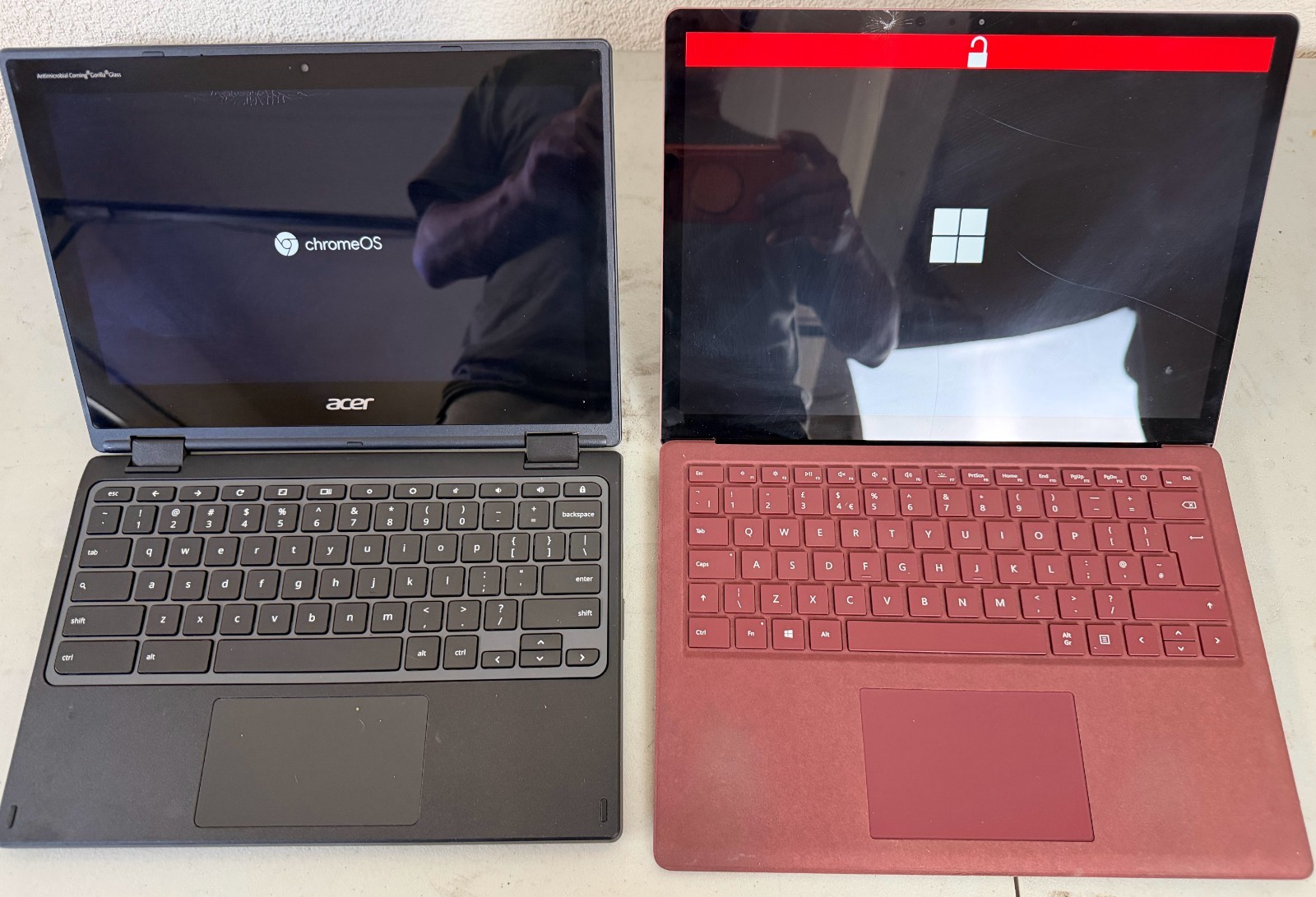 Lot of 2  Broken Laptops Microsoft Surface 1769 Acer Chromebook Spin R721T-A692