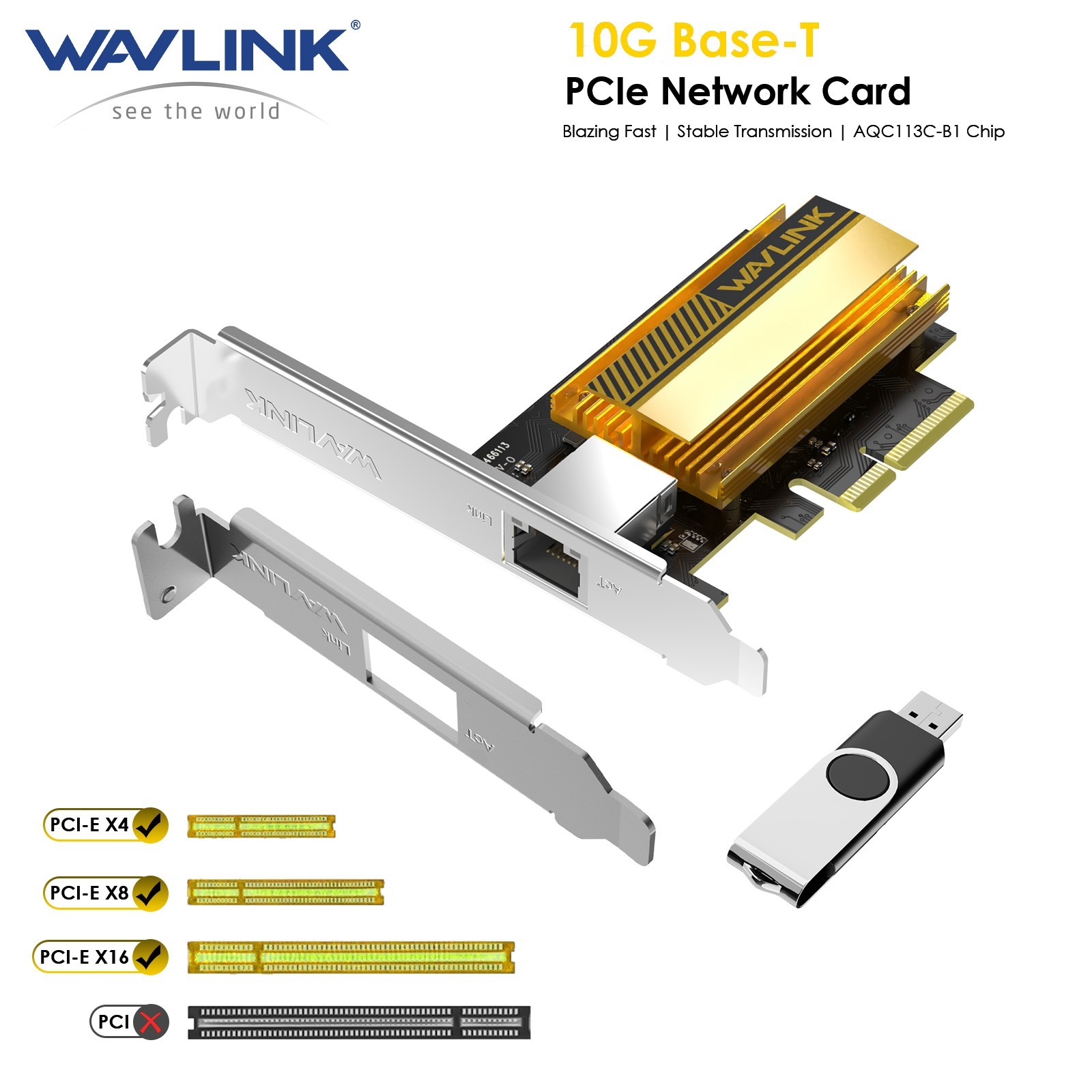 10G Base-T PCIe Network Card PCI Express Ethernet Adapter 10G NIC for Win11/10