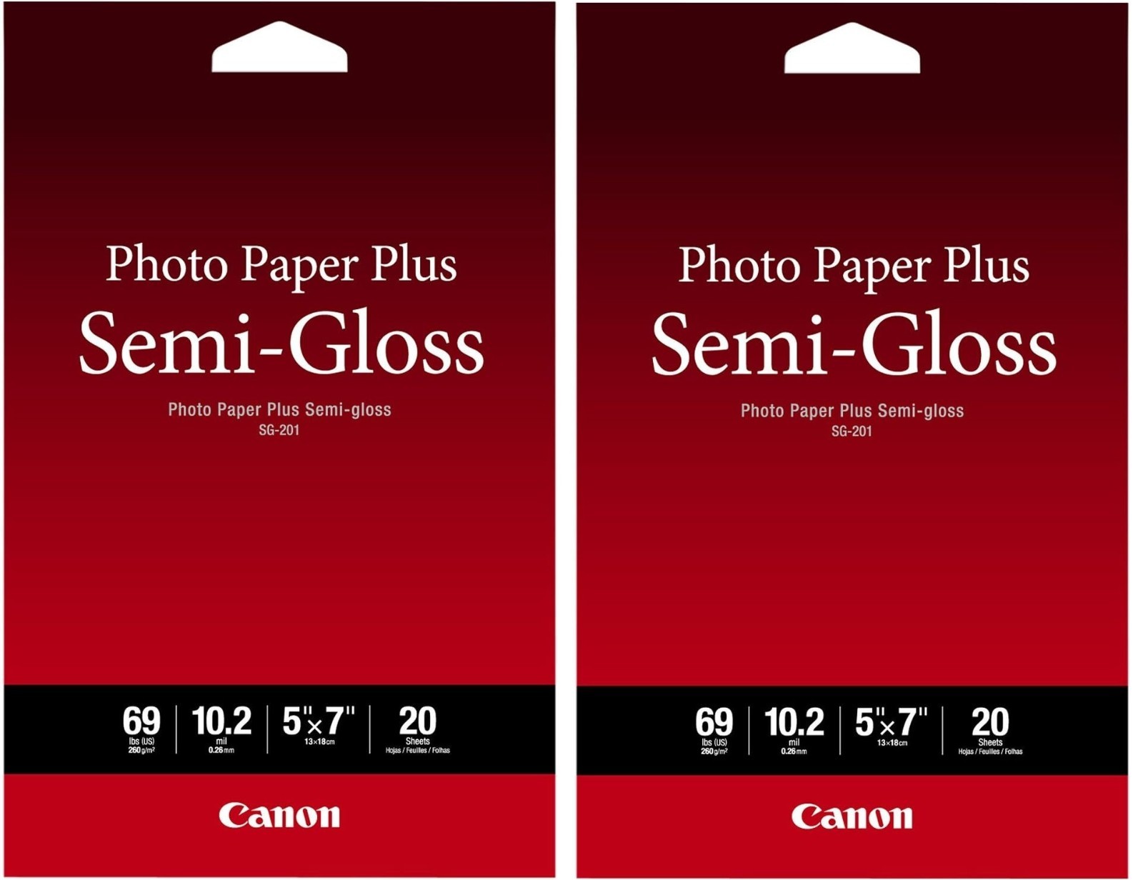 Canon Photo Paper Plus Semi-Gloss SG-201 Inkjet Paper, 5x7", 20 Sheets, 2-Pack