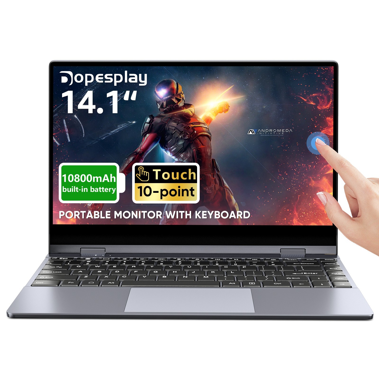 USED Dopesplay 14.1" Portable Monitor with Keyboard IPS Touchscreen Grey GRADE A