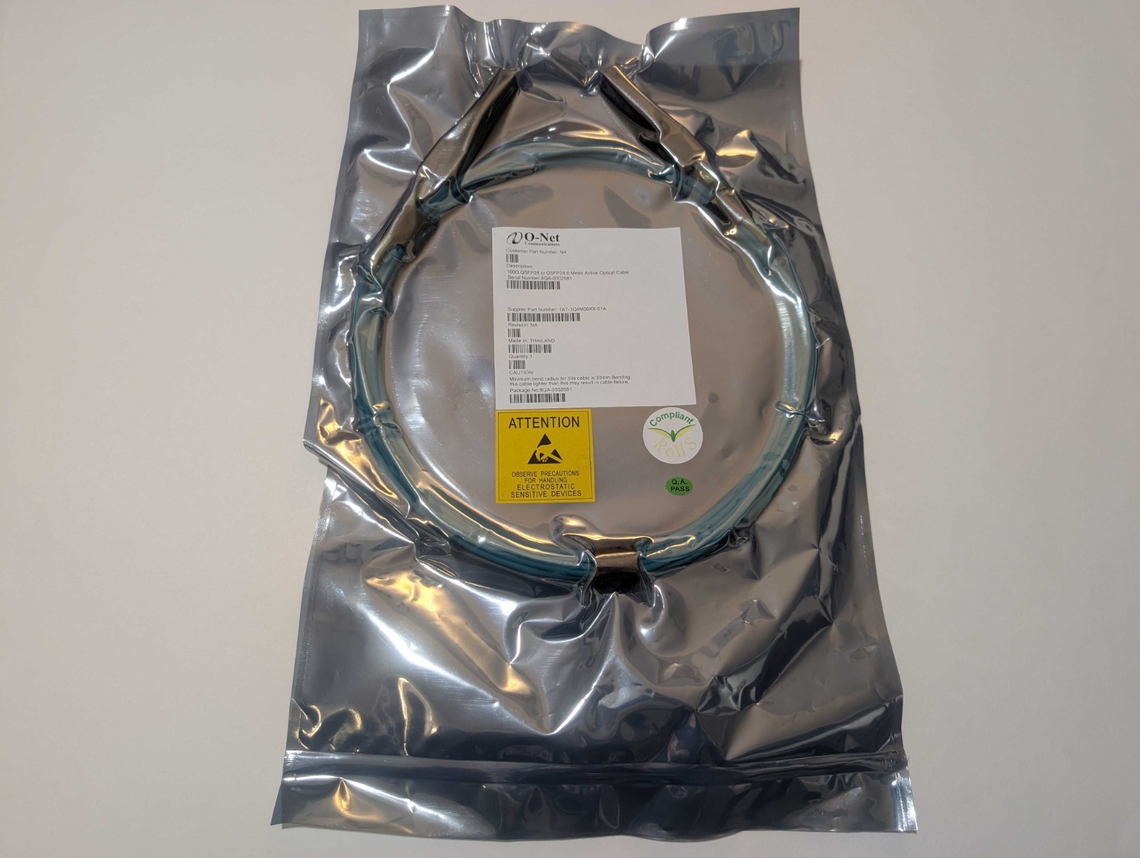 O-Net 100G QSFP28 to QSFP28 6M and 15-Meter Active Optical Cable AOC - New Seale