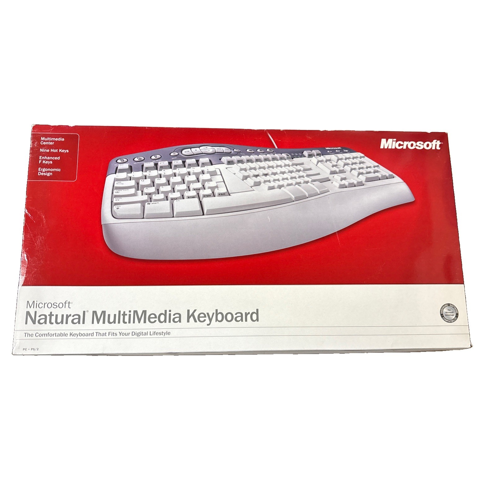 Microsoft Natural MultiMedia Keyboard, 1.0A PS2 Ergonomic RT9470 new sealed box