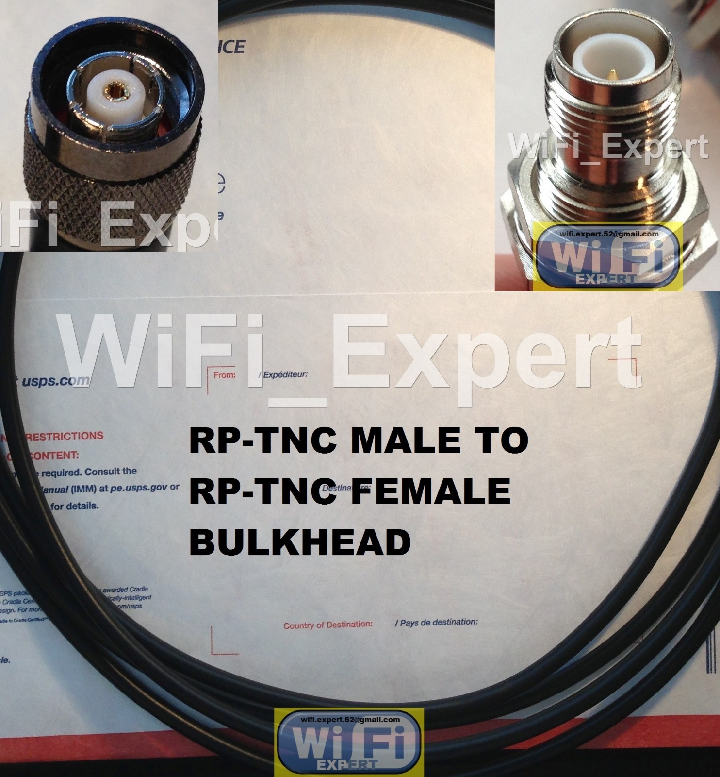25 FEET RP-TNC MALE to RP-TNC FEMALE BULKHEAD RF Pigtail Coax Cable RFC195 USA