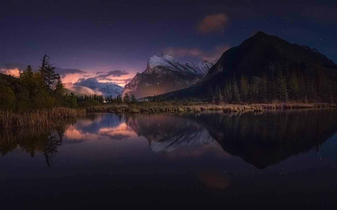 Landscape nature starry night lake mountains reflection Custom Gaming Mat Desk